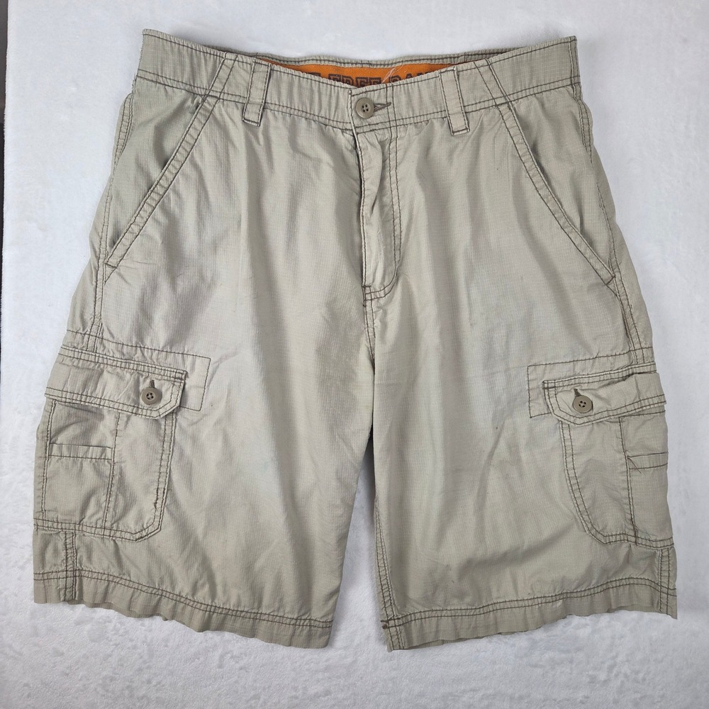 Wear First Mens 32 Tan Cargo Shorts‎ Free-Band Ripstop Stretch Casual 1016-64